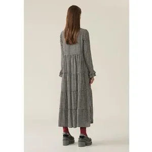 Ganni Dresses Ganni Gingham Crepe Tiered Maxi Dress Size 32 Oversized Loose Black White Poshmark